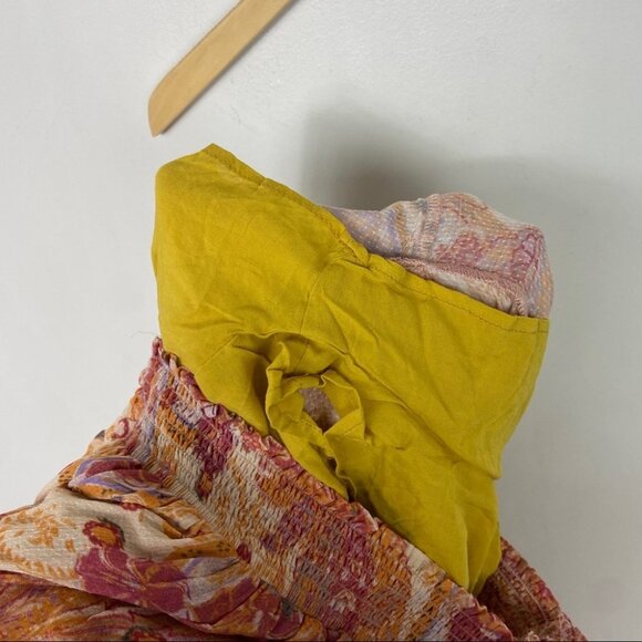 Free People Bohemian Wide Leg Orange Yellow Floral Jumpsuit Carmen Smock XS Boho - Picture 14 of 15